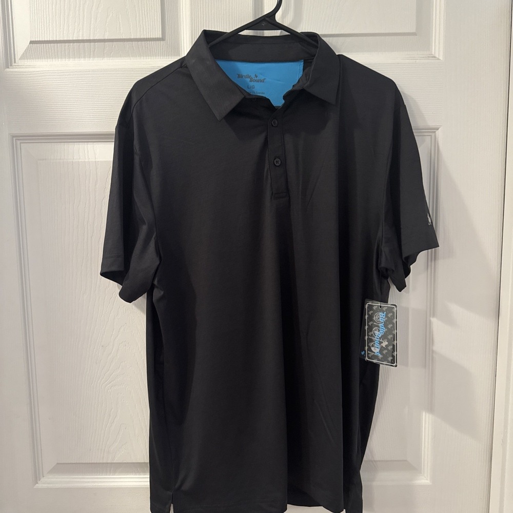 Birdie Bound Golf Polo Shirt Black  Mens Size L Short Sleeve Stretch Logo - NEW